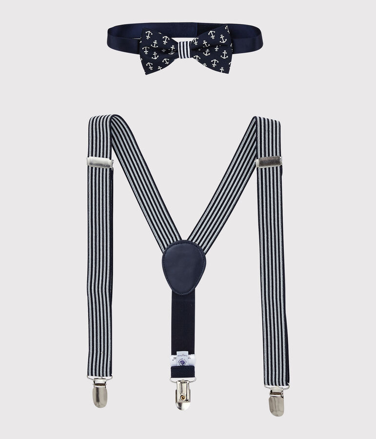 Set de bretelles et n&oelig;ud papillon enfant gar&ccedil;on bleu/blanc