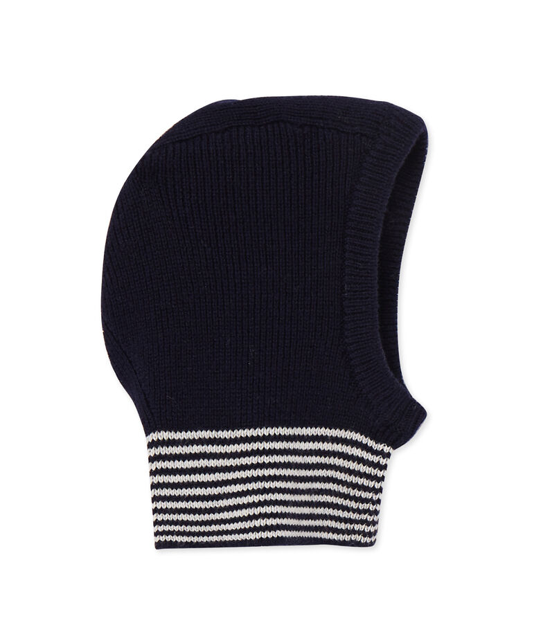 Cagoule b&eacute;b&eacute; fille en laine et coton bleu