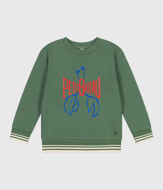 Sweatshirt enfant mixte en coton mprimé vert PALMERAIE