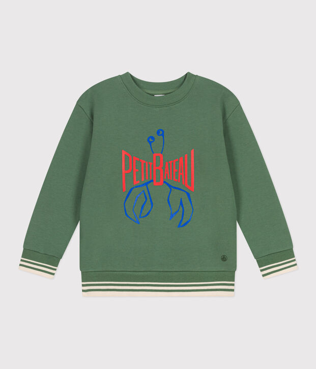 Sweatshirt enfant mixte en coton mprim&eacute; vert