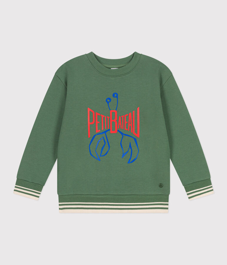 Sweatshirt enfant mixte en coton mprim&eacute; vert PALMERAIE