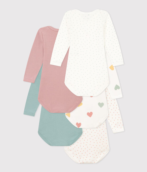 Lot de 5 bodies manches longues coeurs b&eacute;b&eacute; en coton multicouleur