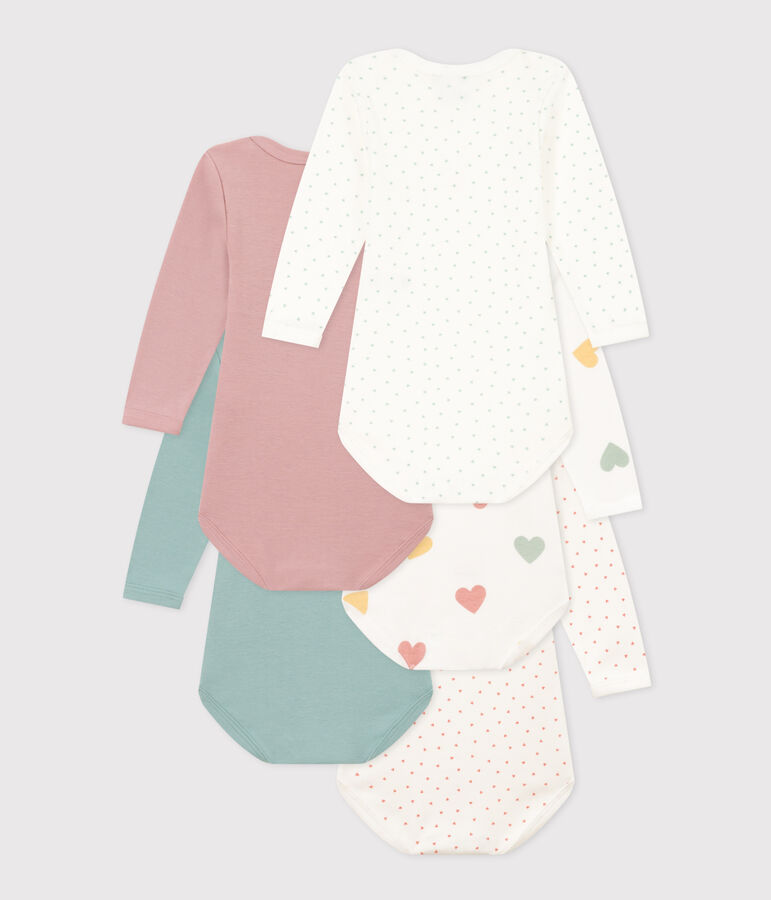 Lot de 5 bodies manches longues coeurs b&eacute;b&eacute; en coton variante 1