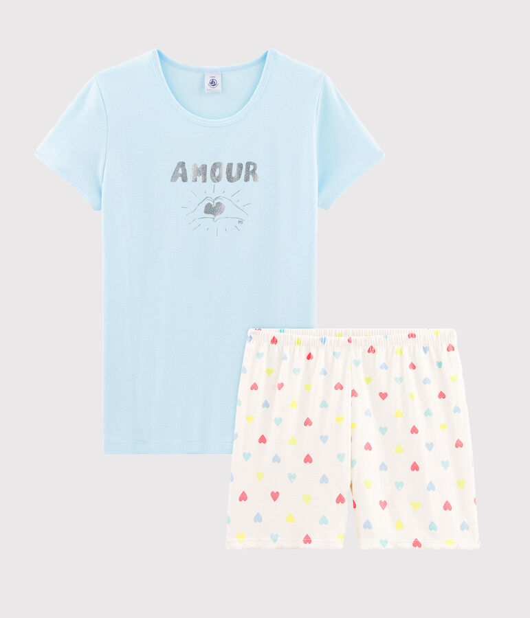 Pyjacourt fille en c&ocirc;te bleu/multicouleur