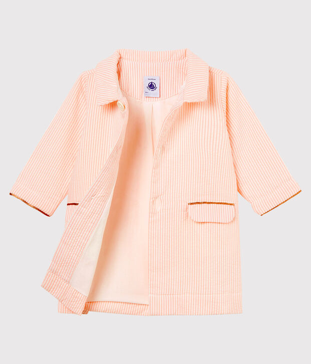 Manteau ray&eacute; b&eacute;b&eacute; fille blanc/rose