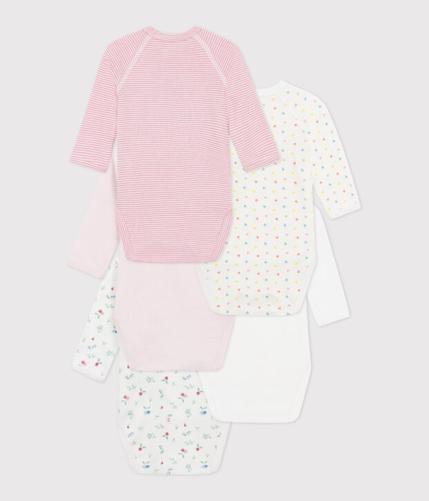 Lot de 5 bodies crois&eacute;s manches longues en coton imprim&eacute; b&eacute;b&eacute; multicouleur
