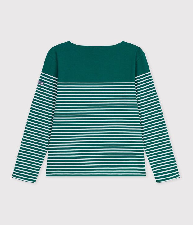 Tee-shirt marini&egrave;re femme en coton vert/blanc
