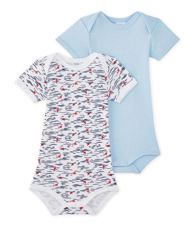 Lot de 2 bodies b&eacute;b&eacute; gar&ccedil;on manches courtes blanc