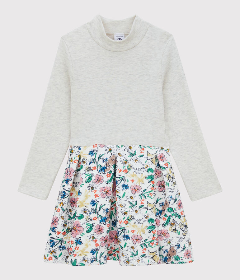 Robe manches longues en tubique enfant fille blanc MARSHMALLOW/blanc MULTICO