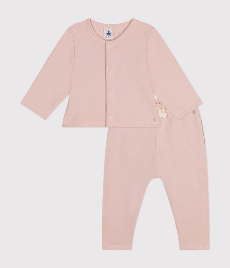 Ensemble cardigan et pantalon en molleton b&eacute;b&eacute; rose SALINE