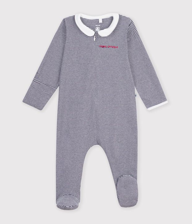 Pyjama b&eacute;b&eacute; en coton imprim&eacute; &agrave; rayures bleu/blanc