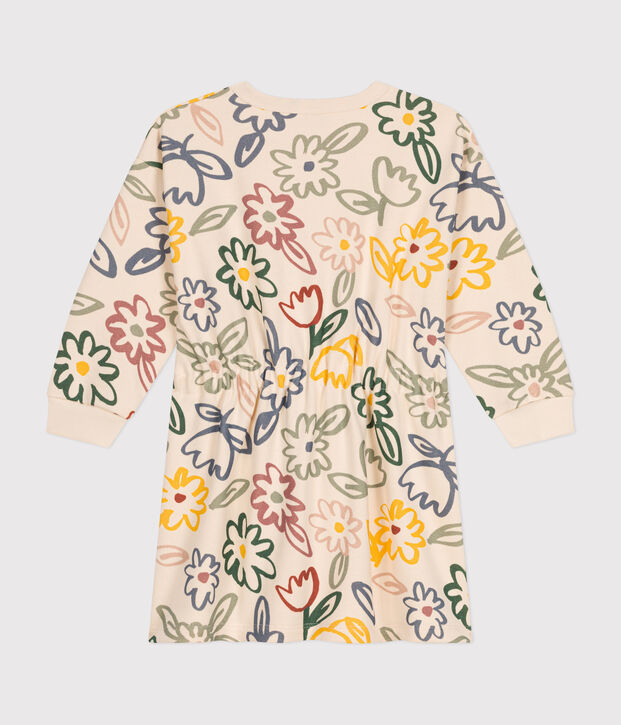 Robe manches longues en molleton enfant fille &eacute;cru/multicouleur