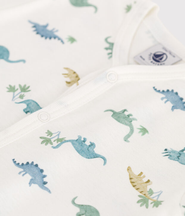 Combinaison courte b&eacute;b&eacute; en coton dinosaures blanc/multicouleur