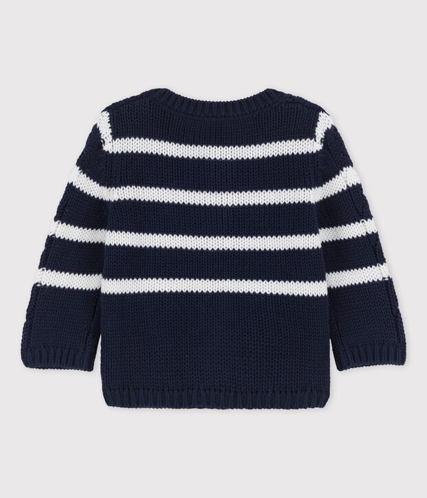 Cardigan en tricot torsad&eacute; b&eacute;b&eacute; bleu/blanc
