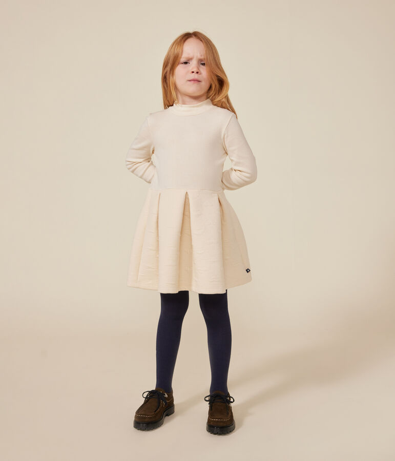 Robe manches longues bi-mati&egrave;re enfant fille &eacute;cru AVALANCHE