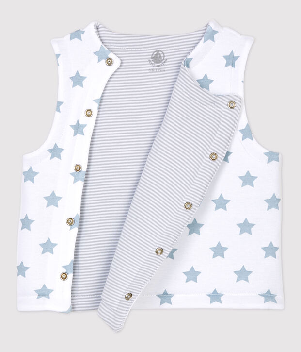 Gilet sans manches r&eacute;versible b&eacute;b&eacute; en coton ouatin&eacute; blanc/gris
