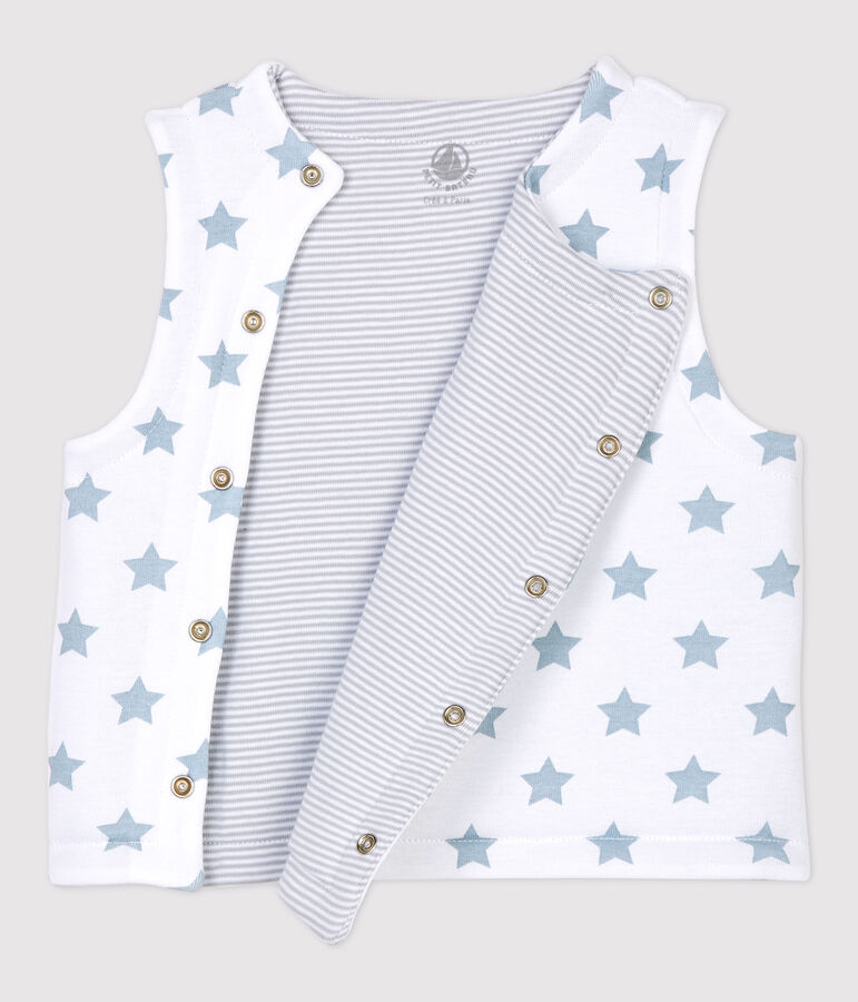 Gilet sans manches r&eacute;versible b&eacute;b&eacute; en coton ouatin&eacute; blanc ECUME/gris MISTIGRI