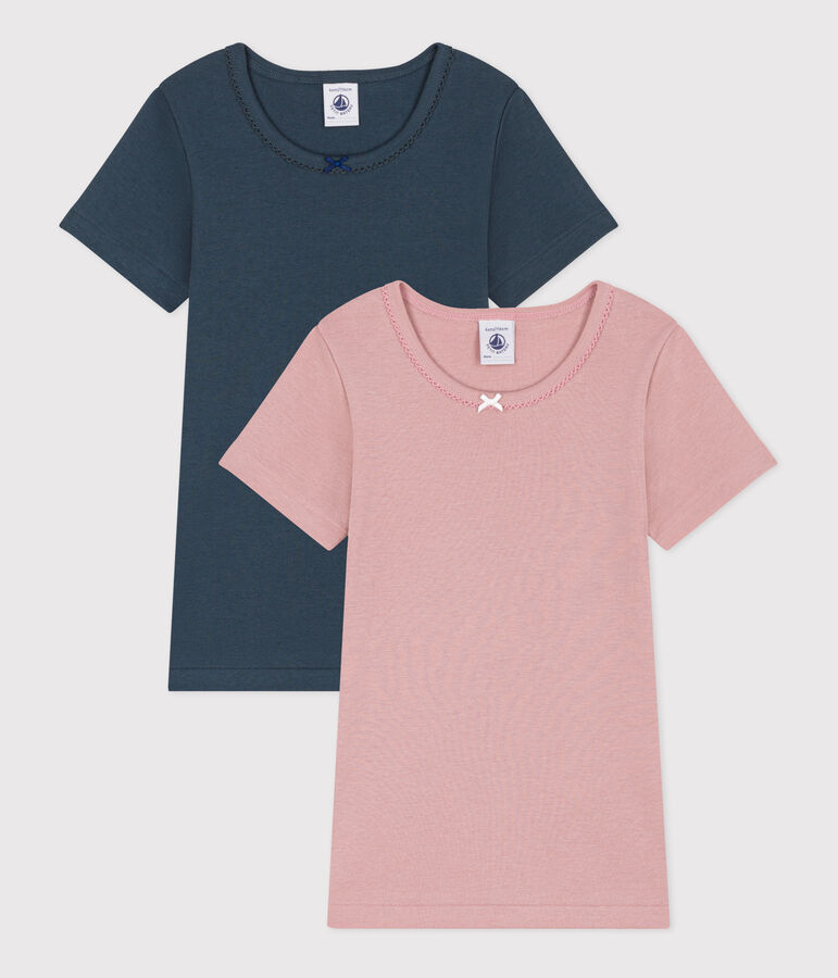 Lot de 2 tee shirts manches courtes en coton petite fille multicouleur