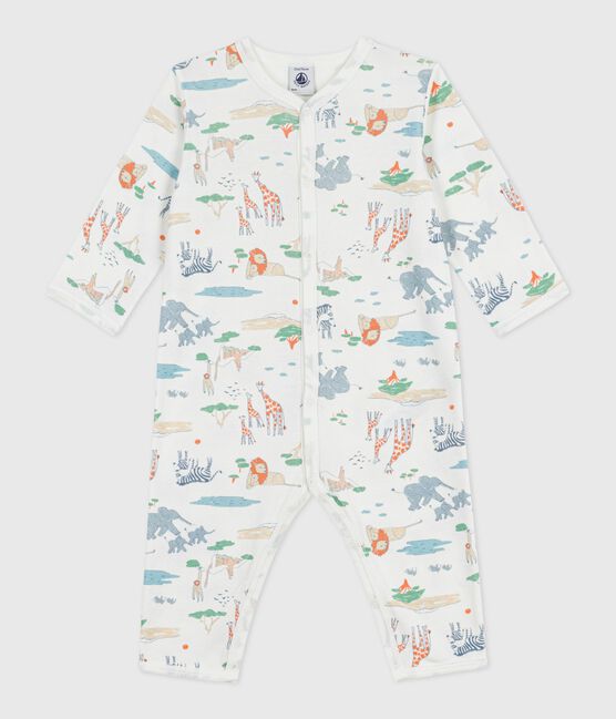 Pyjama bébé en coton sans pieds imprimé savane blanc MARSHMALLOW/blanc MULTICO