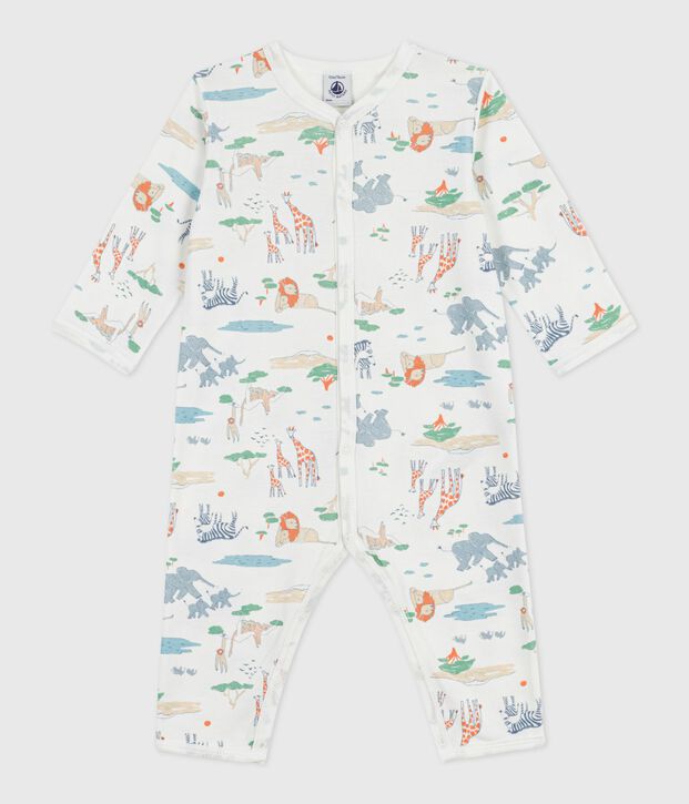 Pyjama b&eacute;b&eacute; en coton sans pieds imprim&eacute; savane blanc/multicouleur
