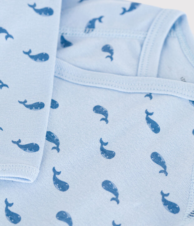 Body crois&eacute;s manches longues en coton b&eacute;b&eacute; bleu/bleu