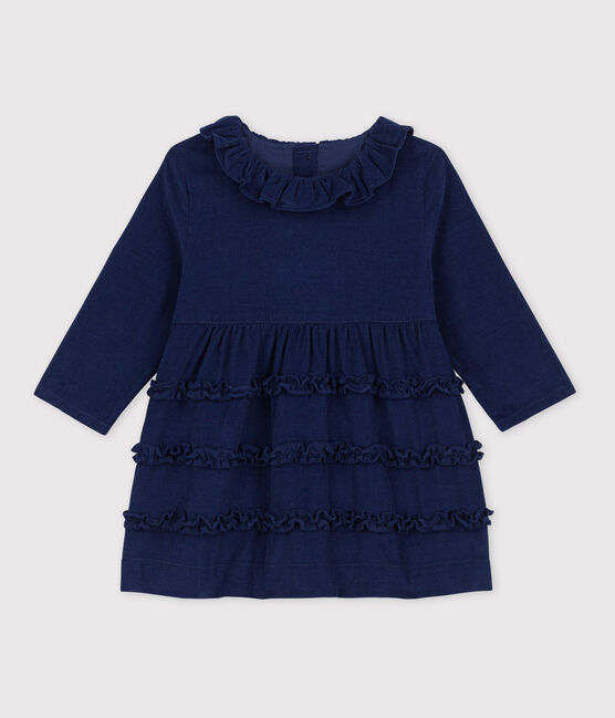 Robe manches longues bébé en velours extra fin BLEU FONCE