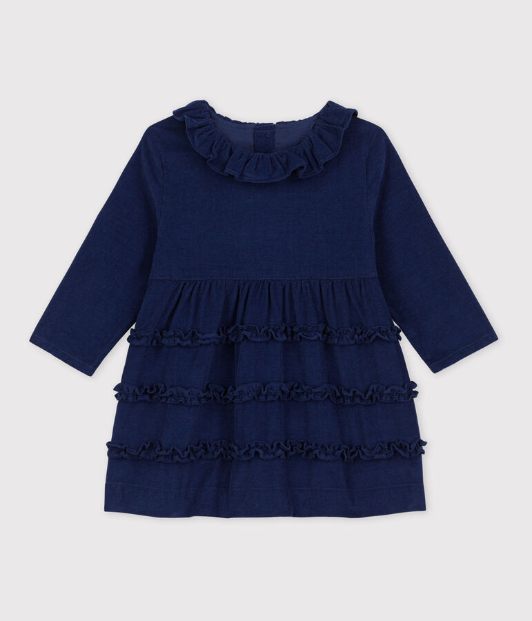 Robe manches longues b&eacute;b&eacute; en velours extra fin BLEU FONCE