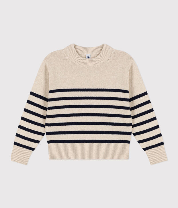 Pull en laine marini&egrave;re Femme &eacute;cru/bleu