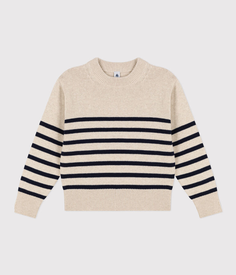 Pull en laine marini&egrave;re Femme &eacute;cru/bleu