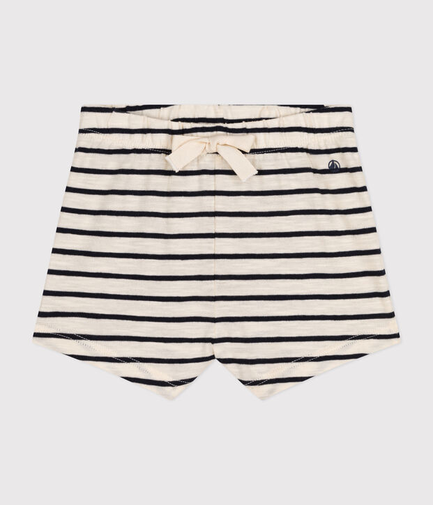 Short en jersey flamm&eacute; b&eacute;b&eacute; &eacute;cru/bleu