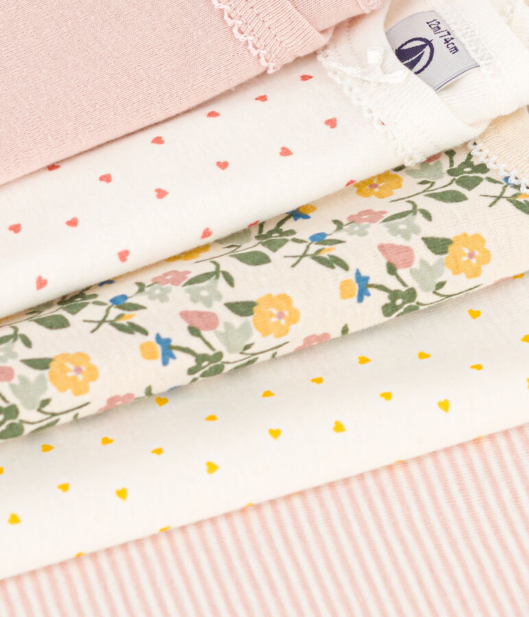 Lot de 5 bodies manches courtes fleurs en coton b&eacute;b&eacute; variante 1