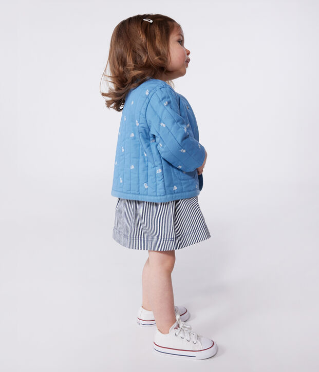 Veste b&eacute;b&eacute; en coton matelass&eacute;e, imprim&eacute; petites fleurs bleu/blanc