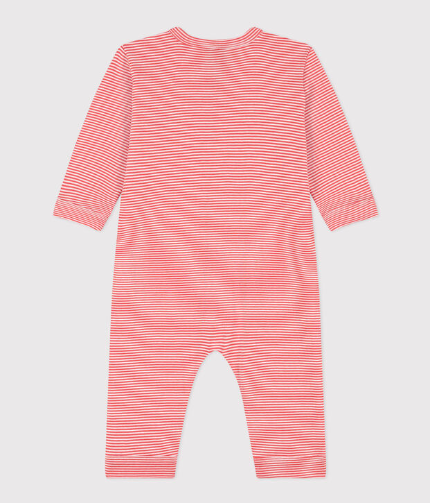 Pyjama b&eacute;b&eacute; sans pieds milleraies en coton orange/blanc