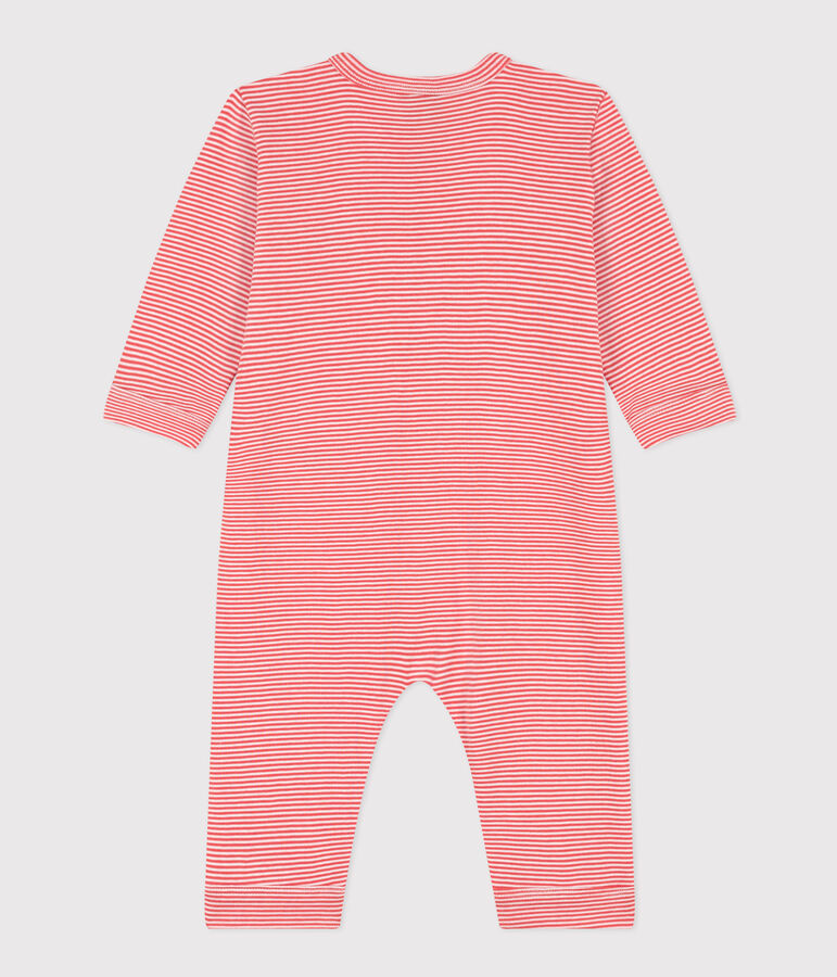 Pyjama b&eacute;b&eacute; sans pieds milleraies en coton orange ABRICOT/ MARSHMALLOW
