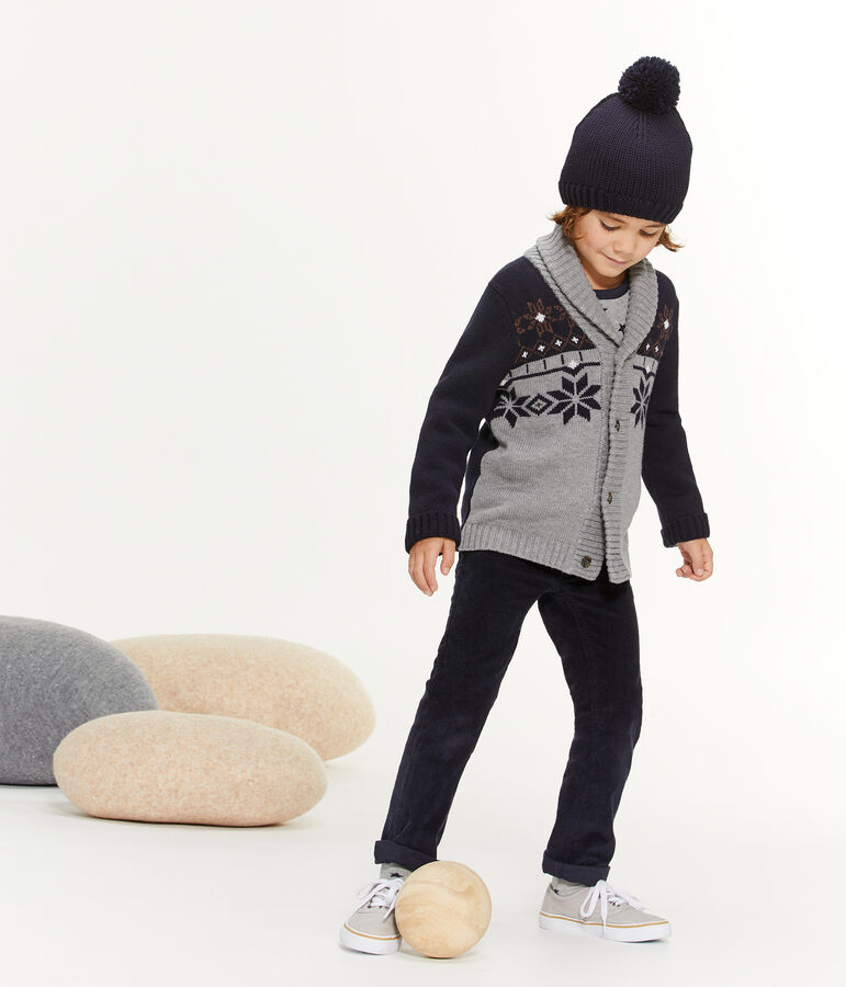 Cardigan tricot enfant gar&ccedil;on gris/bleu/marron