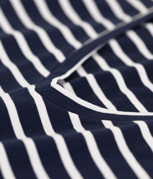 Tee-shirt LE DROIT col V en coton Femme bleu/blanc