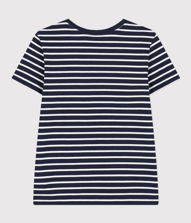 Tee-shirt LE DROIT col rond en coton Femme bleu/blanc