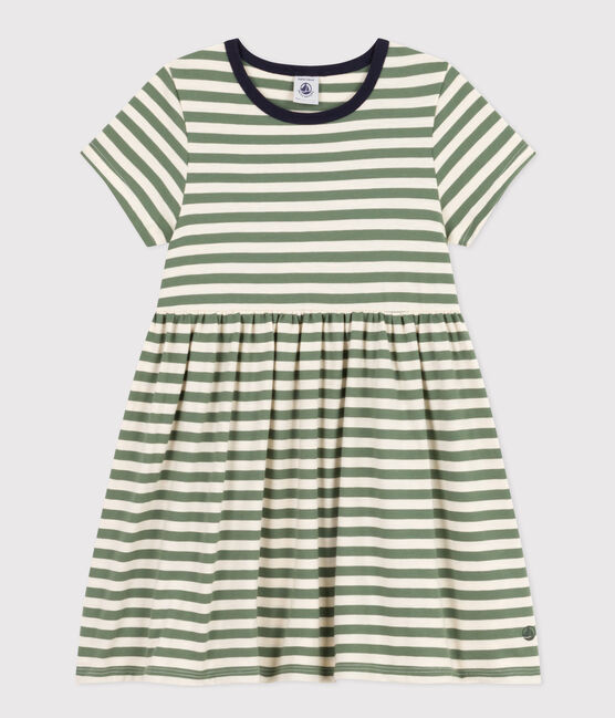 Robe rayée manches courtes en coton enfant fille vert CROCO/ AVALANCHE