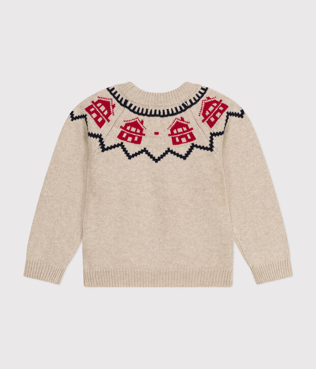 Pull jacquard en laine et coton enfant fille / gar&ccedil;on beige/multicouleur