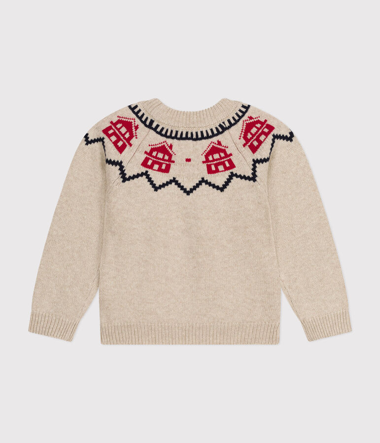 Pull jacquard en laine et coton enfant fille / gar&ccedil;on beige/multicouleur