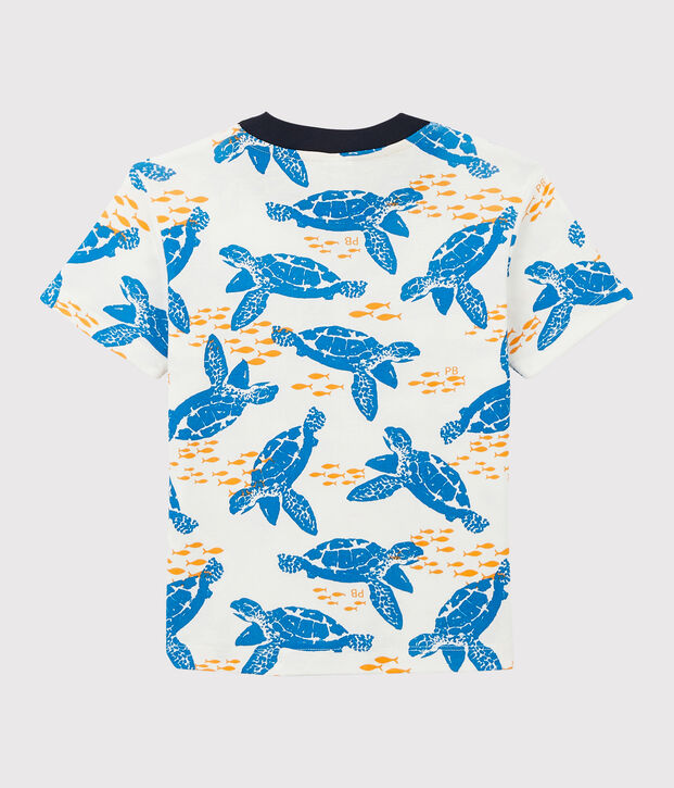 Tee-shirt manches courtes en coton enfant gar&ccedil;on blanc/multicouleur