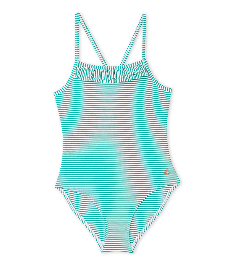 Maillot de bain fille 1 pi&egrave;ce vert/blanc