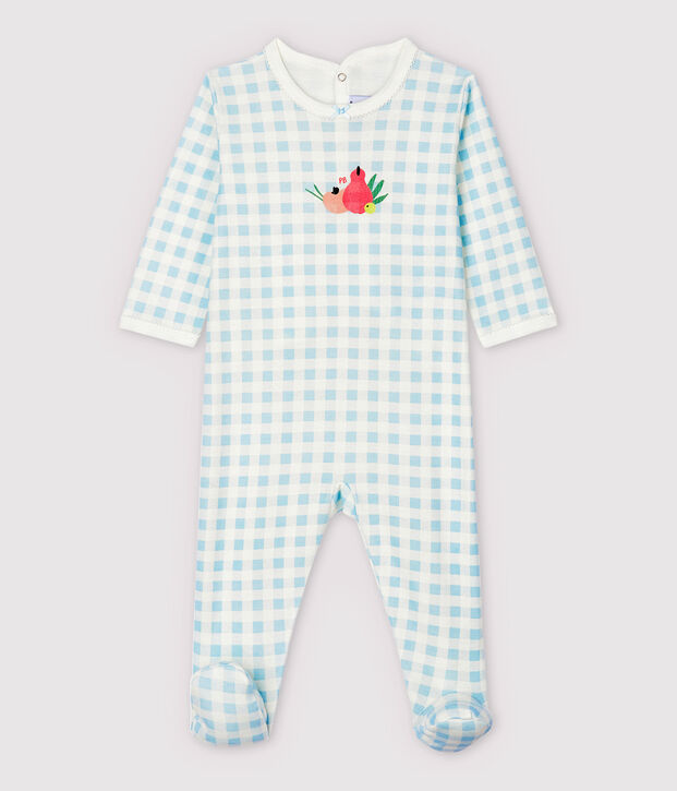 Dors-bien vichy bleu b&eacute;b&eacute; fille en coton blanc/bleu