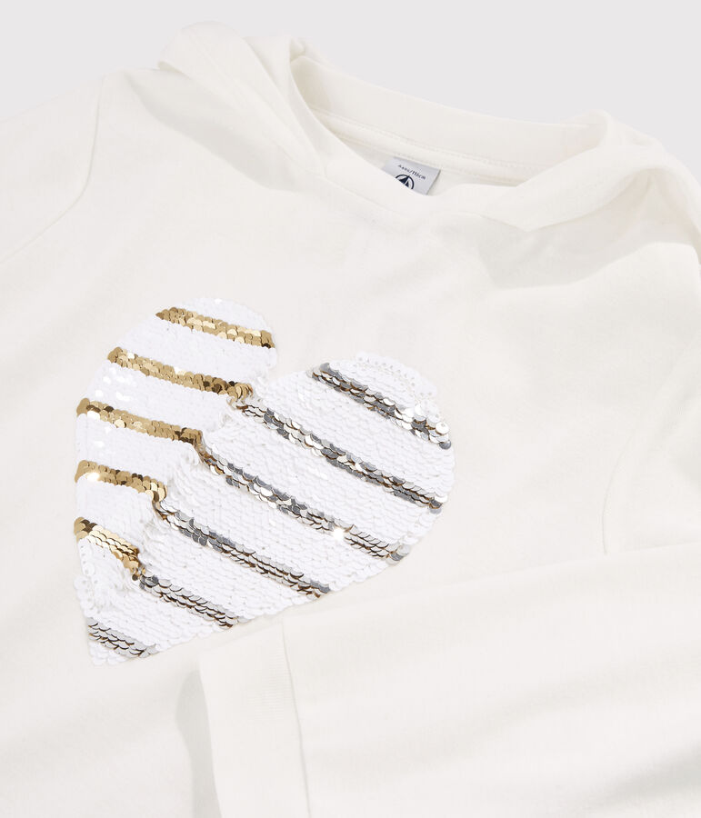 Tee-shirt &agrave; capuche enfant fille blanc MARSHMALLOW