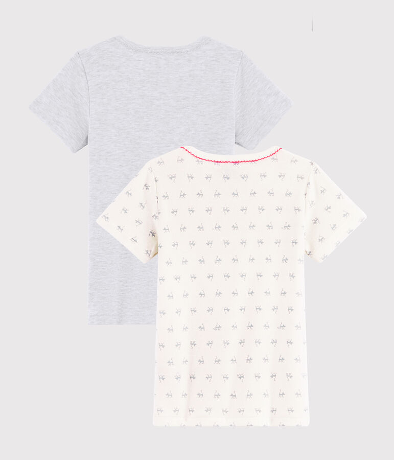 Lot de 2 tee-shirts manches courtes imprim&eacute; chat petite fille multicouleur