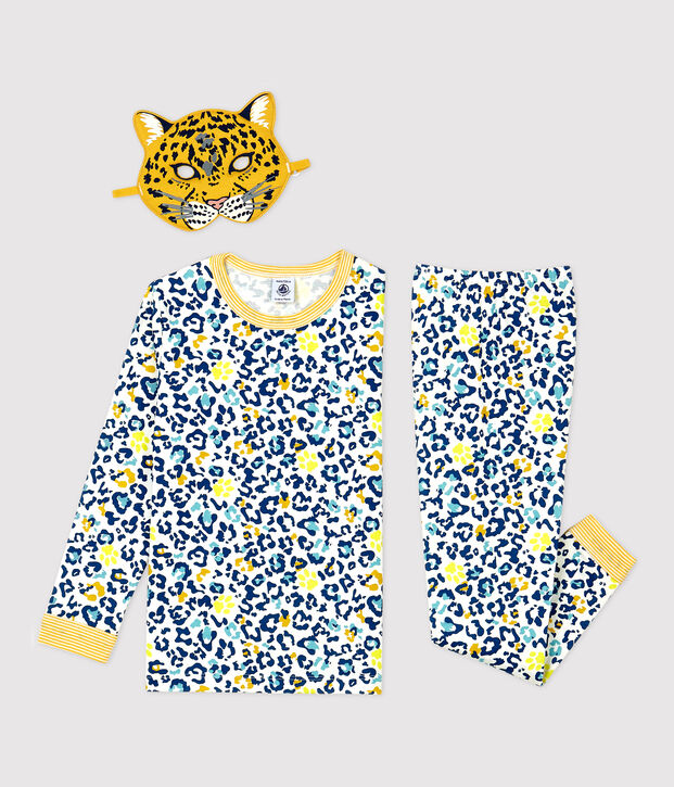 Pyjama phosphorescent l&eacute;opard en coton enfant blanc/multicouleur