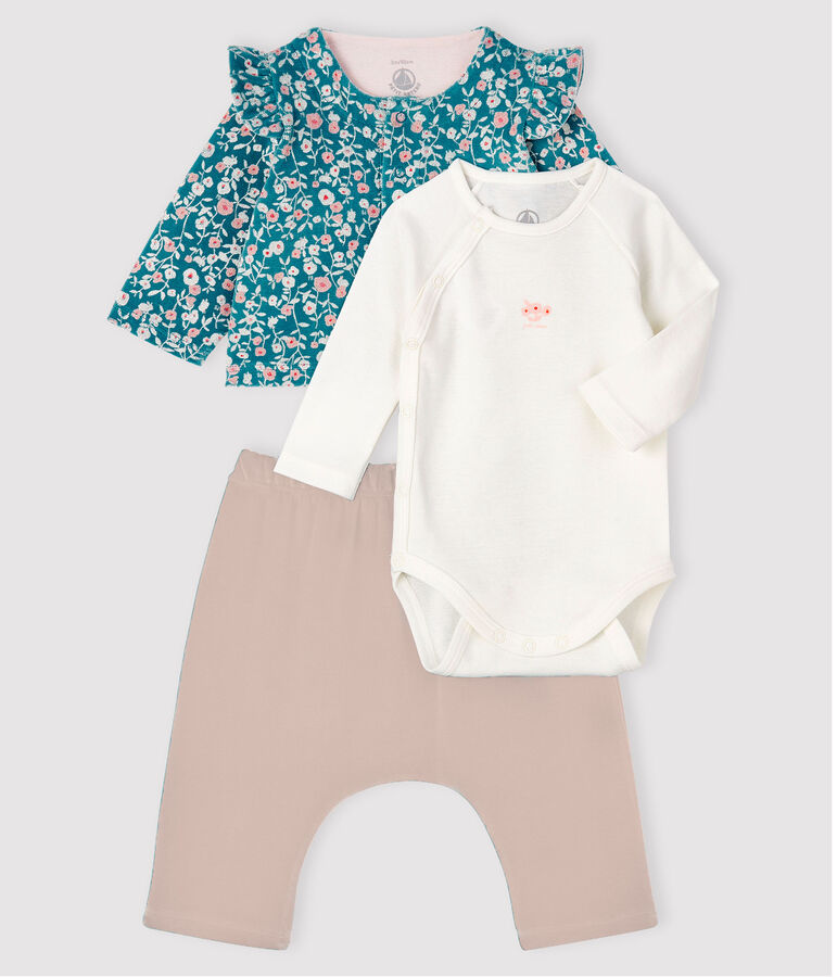 Ensemble 3 pi&egrave;ces b&eacute;b&eacute; en velours et en c&ocirc;te vert/multicouleur