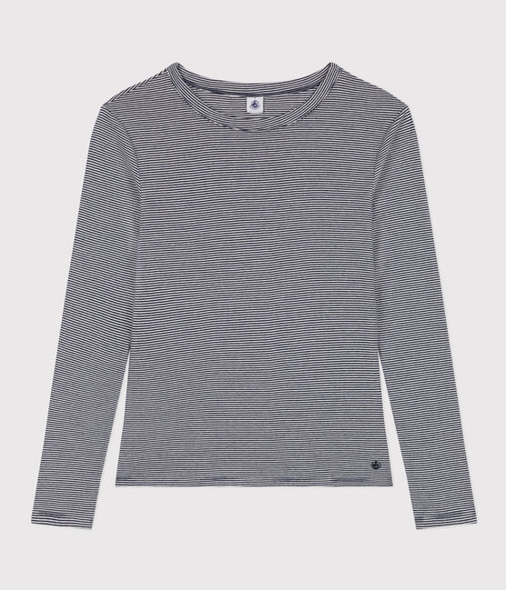 Tee-shirt L'ICONIQUE col rond en coton Femme bleu SMOKING/blanc MARSHMALLOW