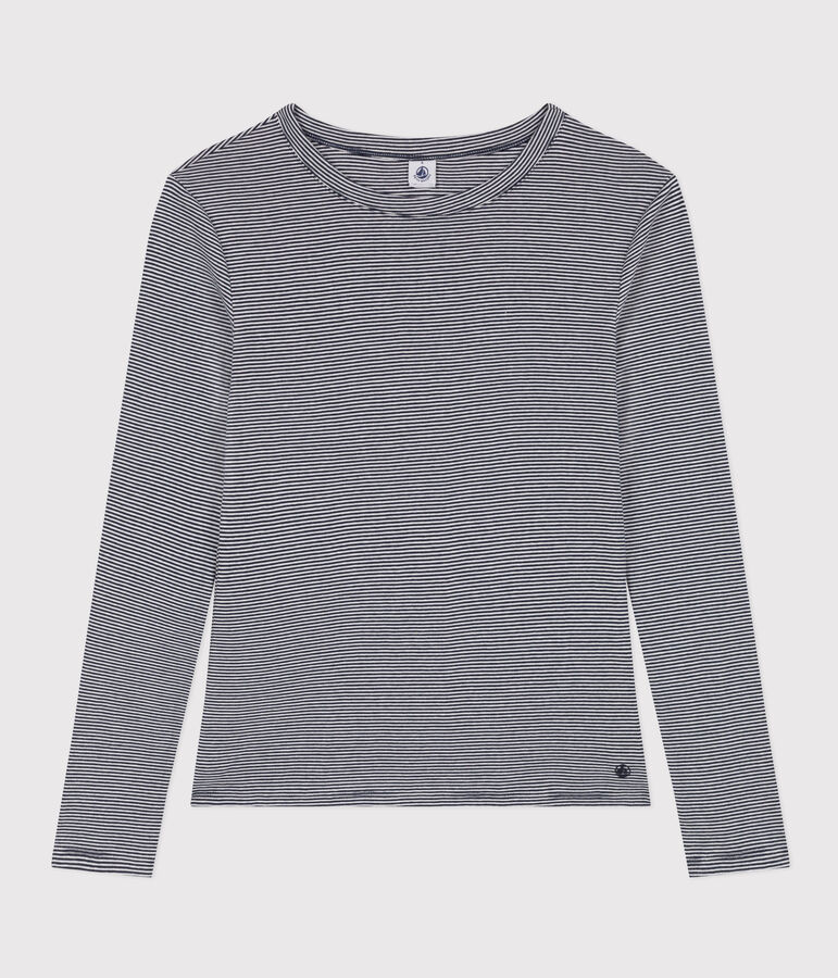 Tee-shirt L'ICONIQUE col rond en coton Femme bleu/blanc