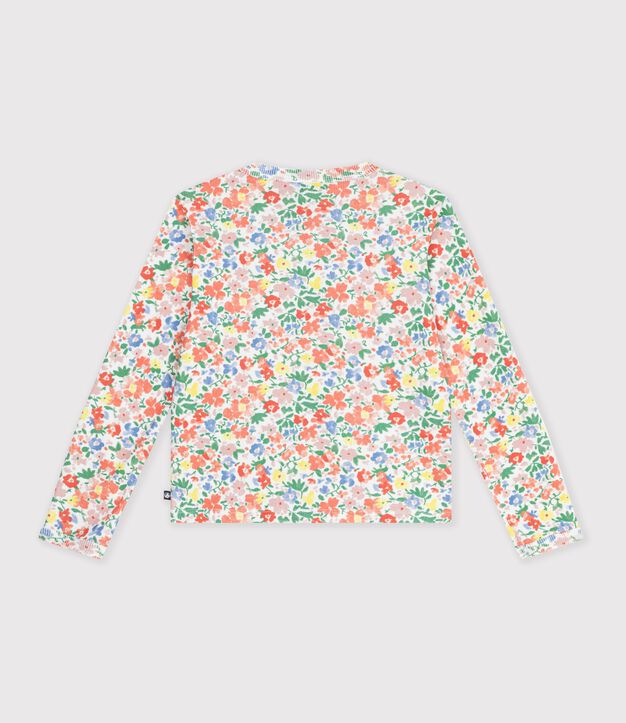 Cardigan enfant en coton &agrave; fleurs blanc/multicouleur